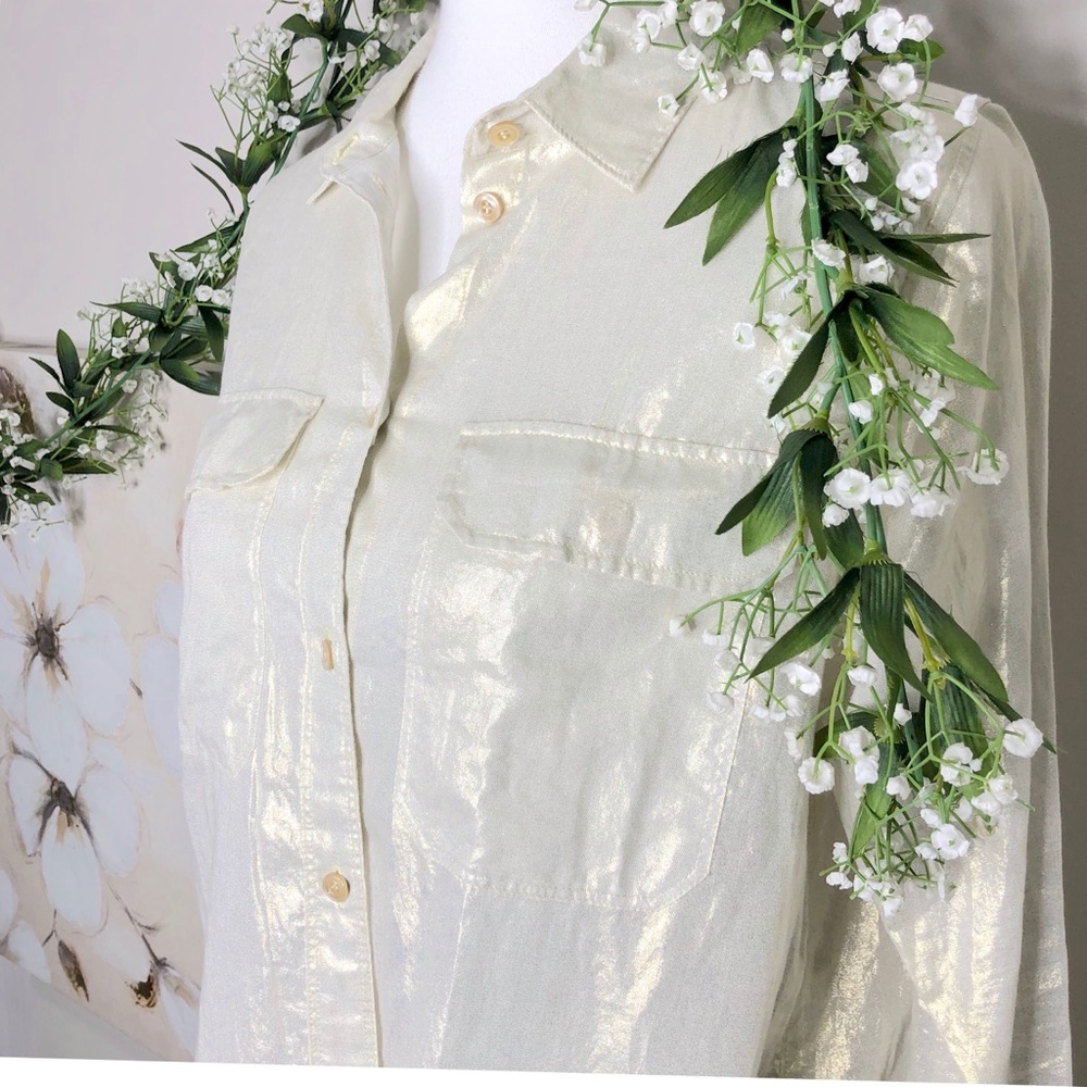 🌷J. Crew | Sheer Gold Shimmer Button Down Shirt - Picture 3 of 8